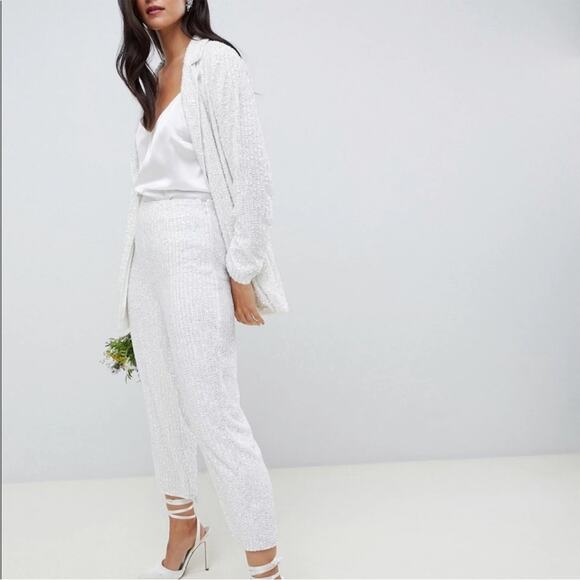 ASOS EDITION | Women’s Beaded Sequin Wedding Pant Trouser High Rise Waist Bride - Picture 2 of 14